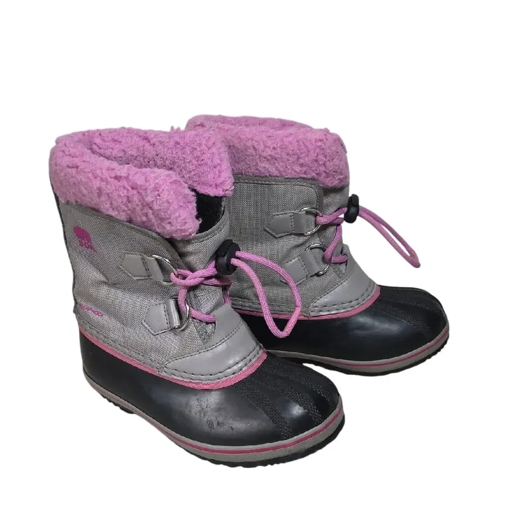Sorel Yoot Pac Nylon Chrome Grey and Orchid Waterproof Winter Boots Kids Size 13